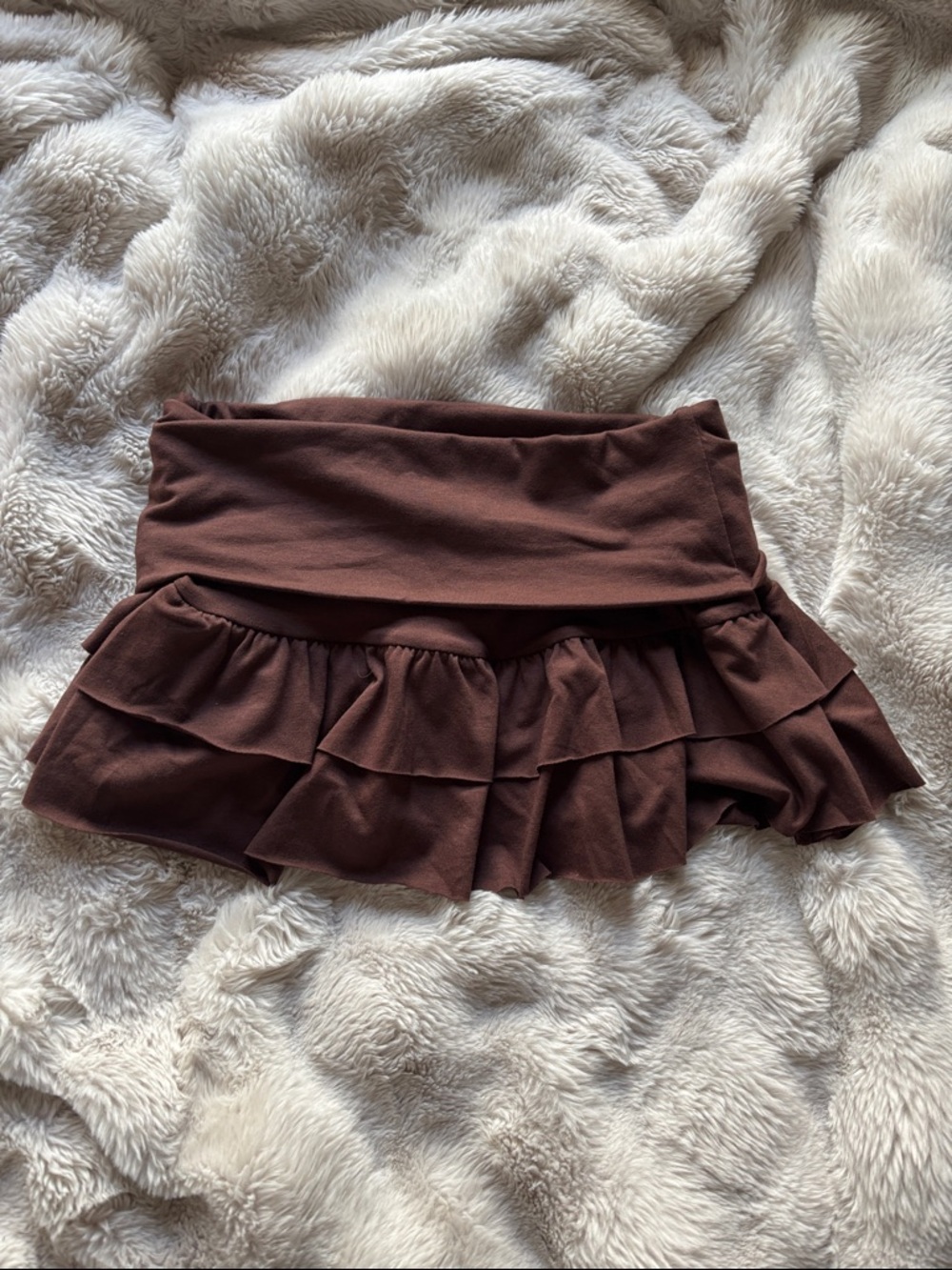 Brown Ruffle Mini Skirt - Picture 2 of 4